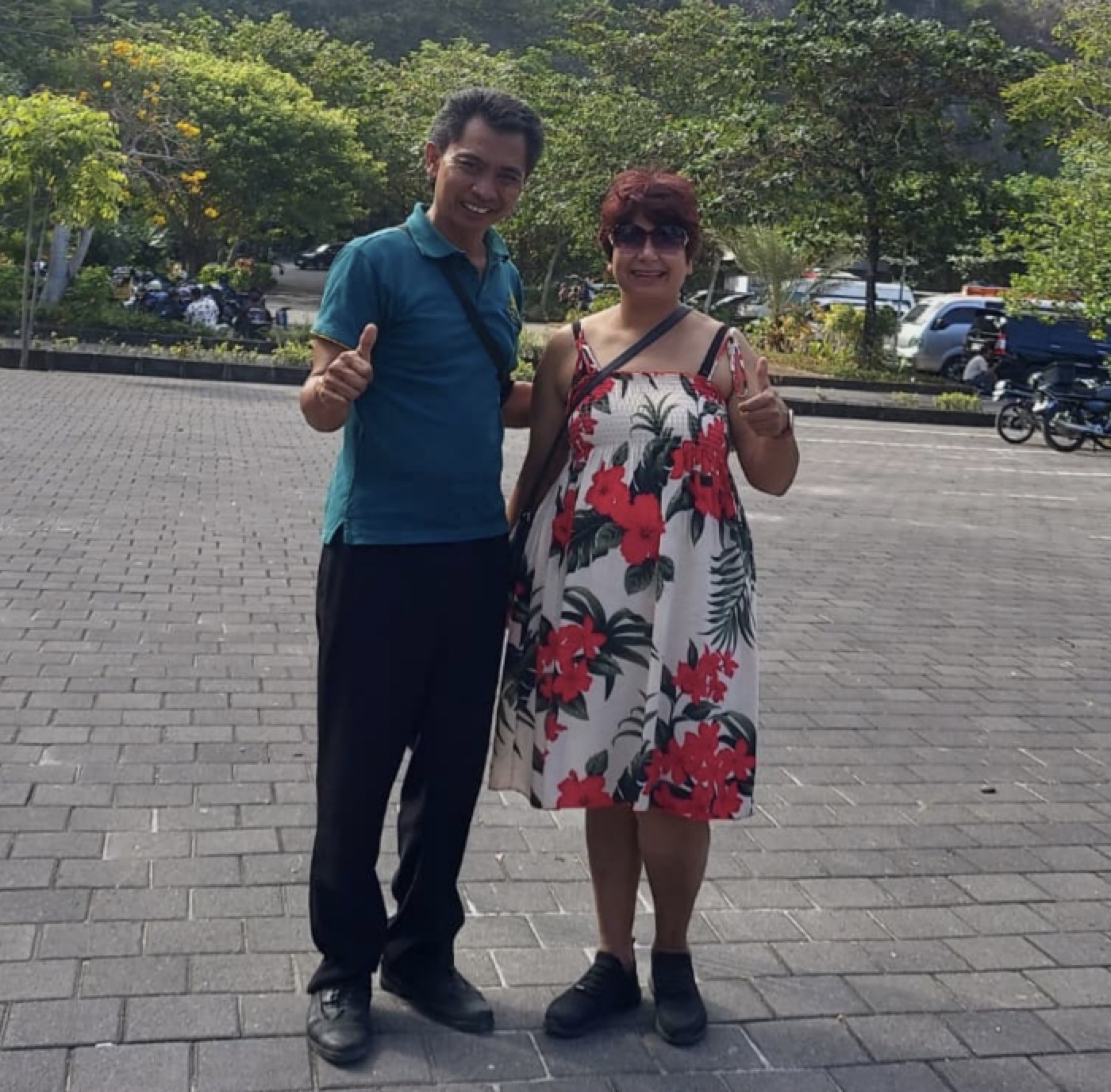 Arsa with a guest after a day exploring Bali